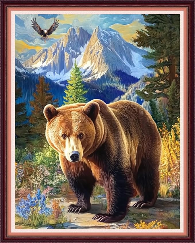 fanxvivy stamped cross stitch kits for beginners full range of cross stitching preprinted embroidery kits for adults, 11ct embroidery pattern needlepoint kits-forest bear 16x20 inch