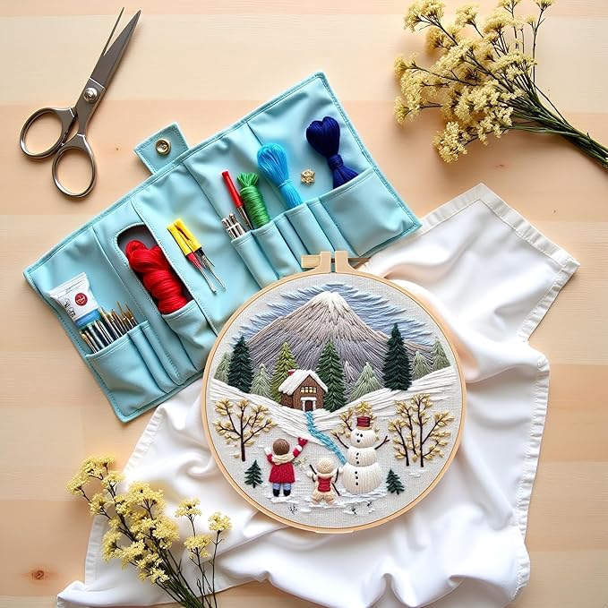 haootadiy christmas beginner embroidery kit for adults, easy cross stitch kit for beginners and adults, full embroidery hoop kit with needles and thread included (pattern 9)