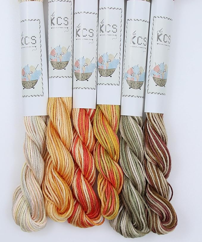 KCS Big skeins of 25 Meters Size 25 Color Variegated Cross Stitch Stranded Threads,6 skeins,13