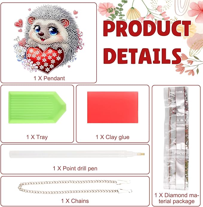 DOMROM Hedgehog Diamond Art Hanging Kits for Adults, Special Shaped Crystal Diamond Painting Hedgehog Pendant, DIY Diamond Art Suncatchers Animal for Home Garden Wall Decor Gift