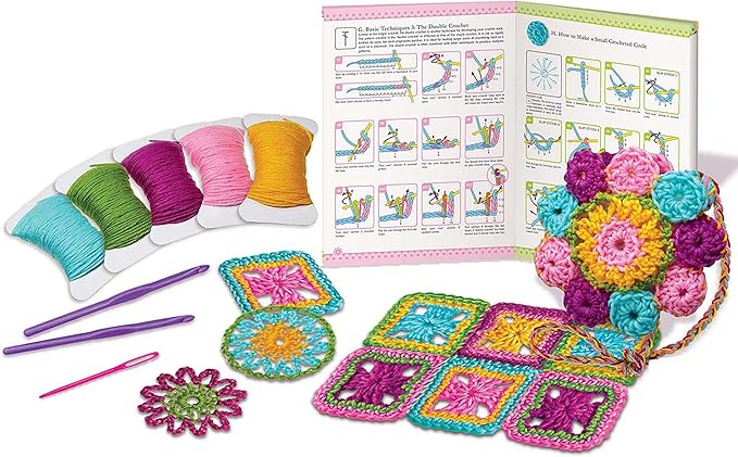 4M: Easy-to-Do Crochet - DIY Knitting Craft Kit, Learn 3 Yarn Work Projects, Create Coasters-Mini Bag-Placemat, All-in-1 Set, Beginners & Kids Ages 8+