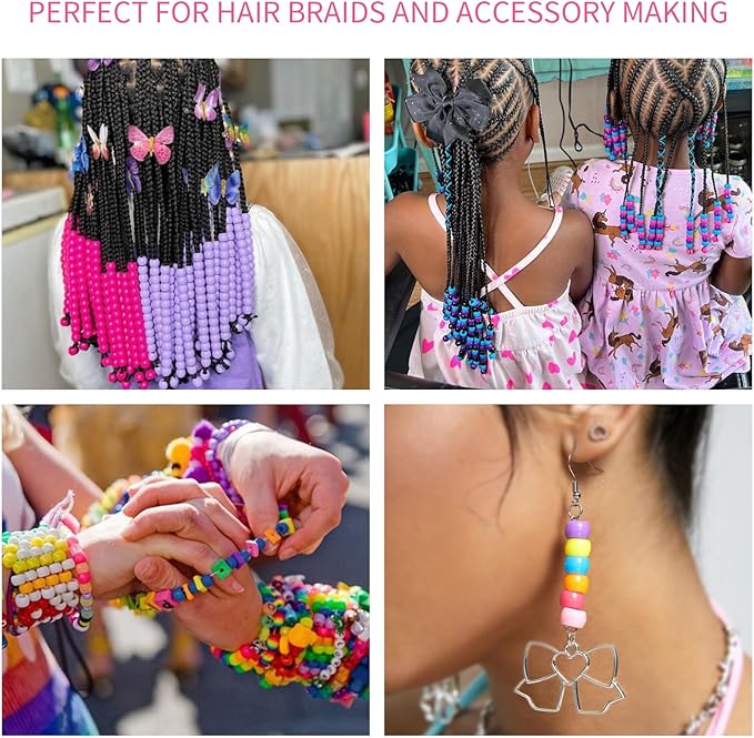 1000+pcs glitter pony beads bulk, acrylic 9mm large plastic bead for bracelets big hole hair braids crafts diy projects