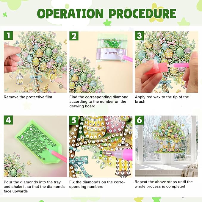 MAXBYE Easter DIY Diamond Art Kits for Adults Hanging Pendant Easter Egg Tree with Rabits, Painting Diamond Gem Art Hanging Kits for Beginners Gift Window Wall Door Decoration 8×12Inch