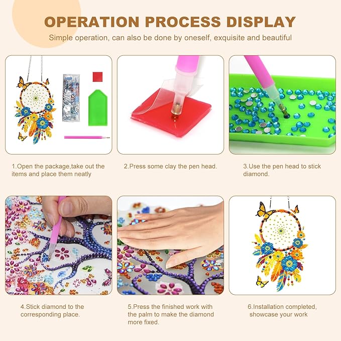 Hanging Diamond Art Kits,Diamond Painting Suncatchers, DIY Gem Art Craft Painting Kit, Home and Garden Decor(Dream Catcher)