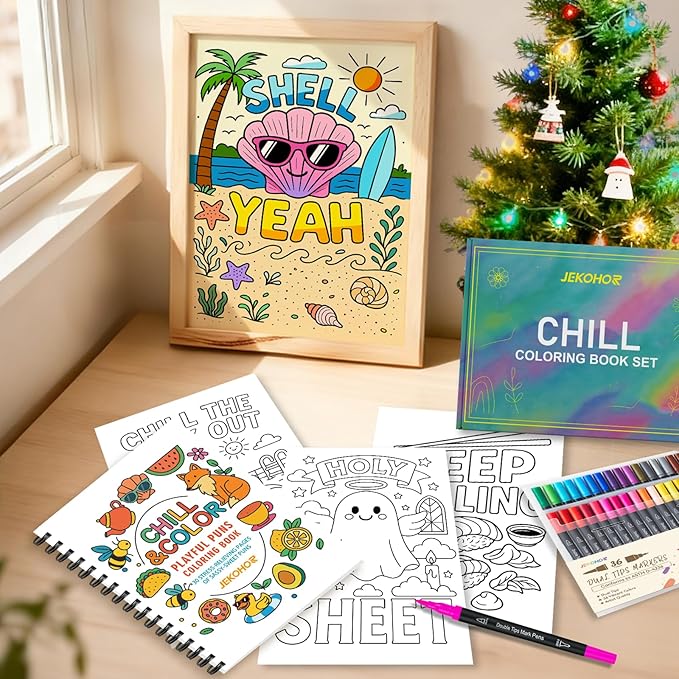 Adult Coloring Book,Coloring Books for Adults Relaxation with 36 Markers,Funny Chill-Sweet Puns Includes 30 Pattern,Anxiety Relief-The Perfect Mindfulness Stress-Relieving Gifts for Women