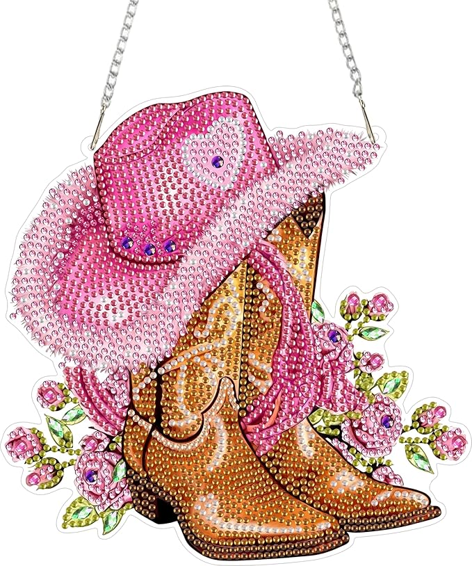 ZeeLionArt Hanging Diamonds Art kit for Adult,Pink Boots Pendant Diamonds Painting Art Kit,7.6x7.6inch Acrylic Diamonds Painting Board Kit Ornament, Special Crystal Diamond Hanging Ornament