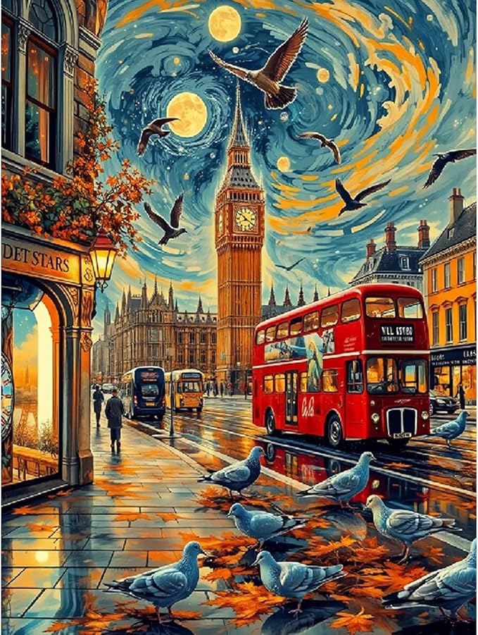 Camocin Diamond Art Kits for Adults London, 5D City Diamond Painting Kits for Adults Beginners, DIY London Landscape Full Round Dots Drill Gem Art Kit for Gift Home Wall Decor 12 x 16 Inch