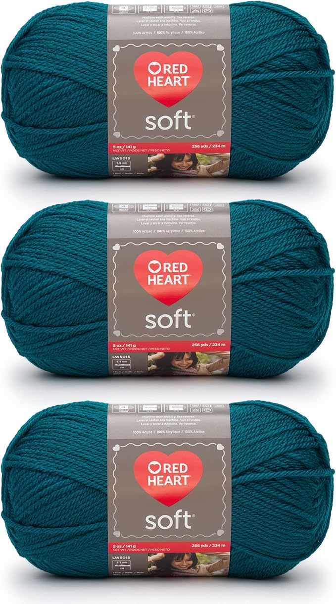 Red Heart Soft Teal Yarn - 3 Pack of 141g/5oz - Acrylic - 4 Medium (Worsted) - 256 Yards - Knitting/Crochet
