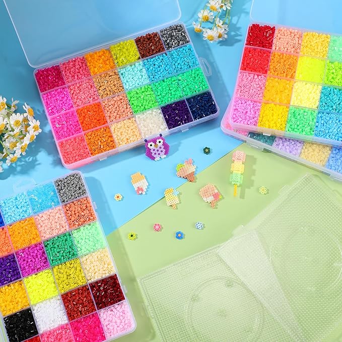 Lenwen 52000 Pcs Fuse Beads 96 Colors 2.6 mm Tiny Mini Fuse Beading Melty Beads with Pegboards Creative Refill Set Art Crafts for Girls Kids Beginners DIY Art Beading Party