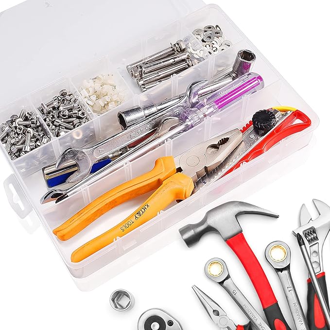 18 Grids Plastic Organizer Box with Dividers, Clear Compartment Container Storage for Beads Crafts Jewelry Fishing Tackles, Size 7.9 x 6.2 x 1.2 in