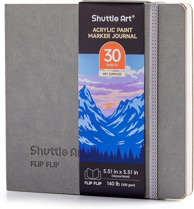 Shuttle Art Acrylic Paint Marker Journal - 30 Sheets 5.51x5.51 Watercolor Journal with 140LB (300 GSM) Watercolor Paper for Acrylic Markers & Watercolor