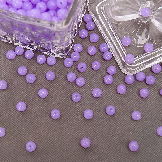 bonny boxx 500pcs 8mm jelly light purple acrylic round beads, smooth transparent acrylic balls, plastic resin gumball bubblegum chunky beads for necklace & bracelet making, crafting supplies