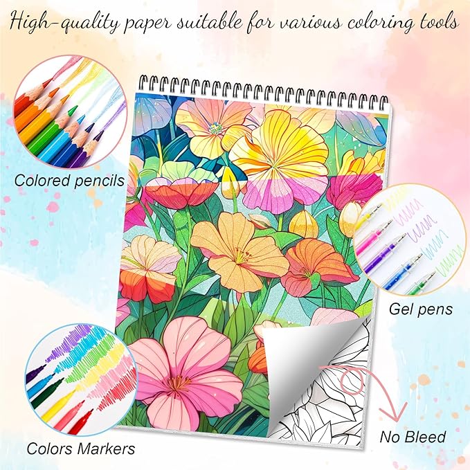 Adult Coloring Book for Women, Coloring Books for Adults Relaxation, Spiral Bound Adult Coloring Book for Women Relaxation Page One Sided Design,Thick Paper Non-Bleed, Mindfulness Gifts Arts and Crafts to Relax, Anxiety and Depression, 30 Pages of DREA...