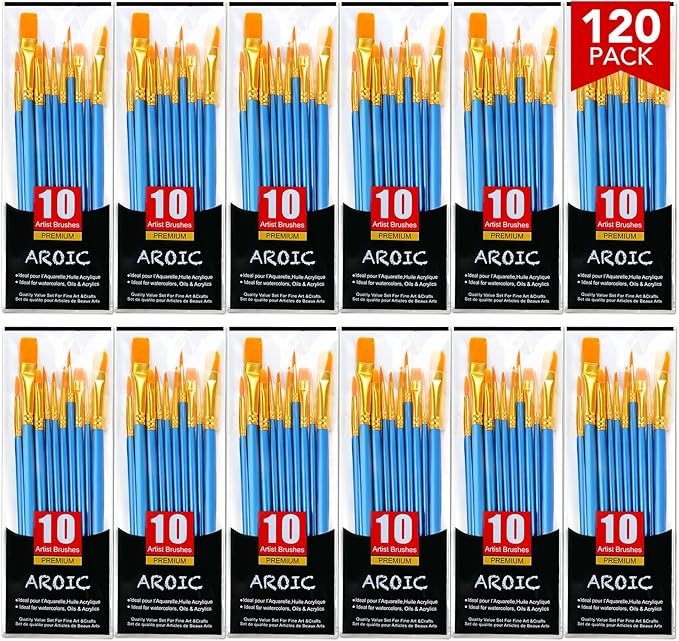 AROIC Acrylic Paint Brush Set, 12pack/120pcs Nylon Hair Paint Brushes, for Oil Painting Rock Body Painting, Artist Amateur Craft Paint Brushes Supplies, Children Adult Painting Small Paint Brush Set.