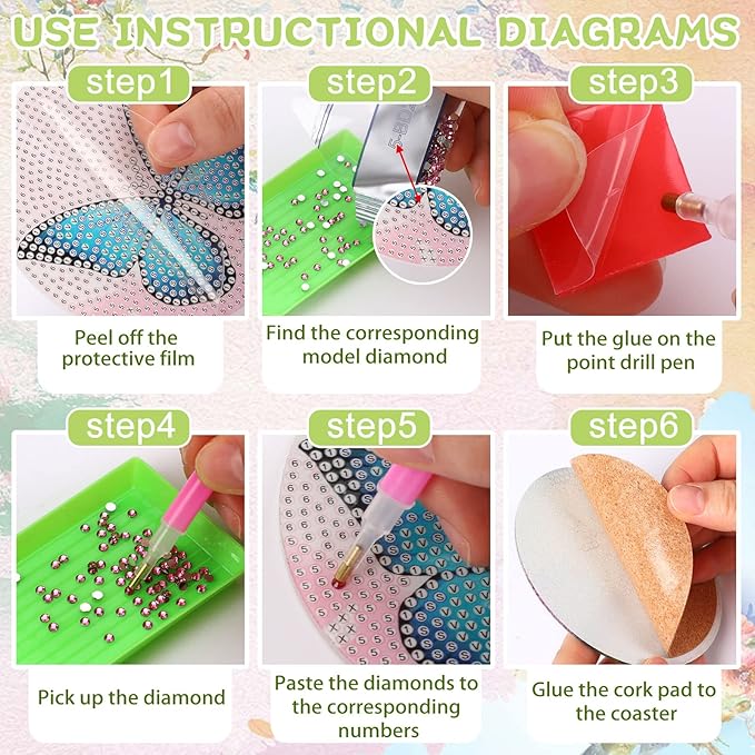 UPINS 8Pcs Diamond Art Painting Coasters for Drinks DIY Life Coaster Diamond Art Kits for Adults Kids Beginners Diamond Art Craft Supplies (Butterfly)