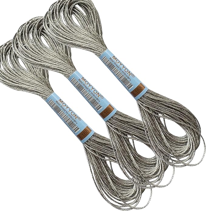 3 Skeins Embroidery Thread, Metallic Embroidery Floss Set, Polyester Cross-Stitch Threads for Hand Embroidery, String Art(E168)