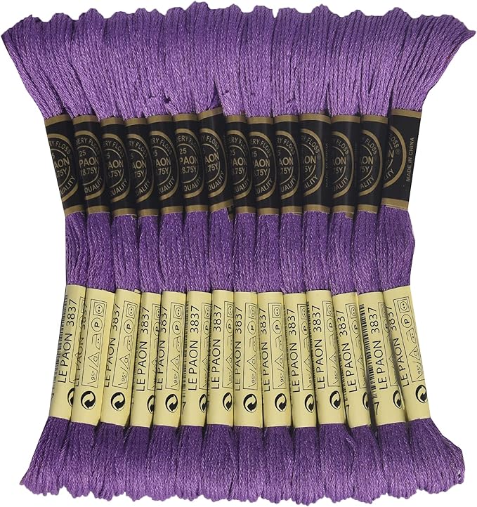 LE PAON Embroidery Floss, 14-Pack Six Strands 100% Long Staple Cotton Embroidery Thread, 8.7-Yard，Color Number：3837, Dark Lavender