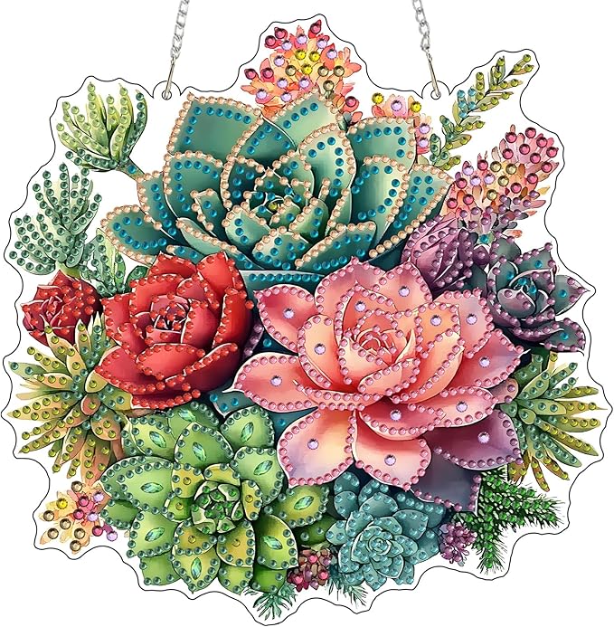 MXJSUA Succulents Special Shaped Hanging Diamond Painting Art Kits for Adults, Crystal Rhinestone Acrylic Gem Art Pendant Ornaments Kit for Home Decor and Gift 7.87 * 7.87 Inch
