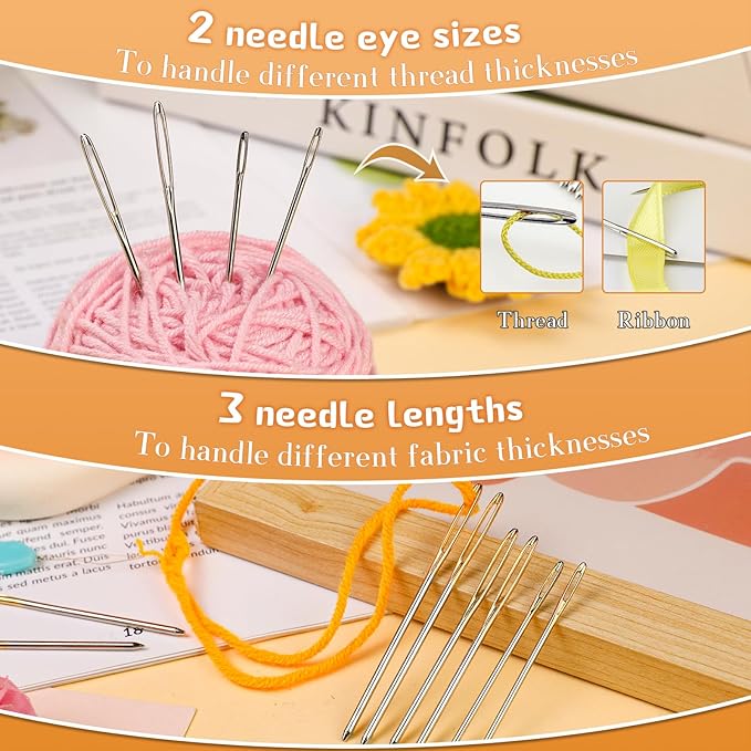 TLKKUE 12 Pcs/3 Sizes Large-Eye Blunt Needles, Steel Yarn Needle with Needle Threader, Tapestry Needle for Sewing Crochet Knitting Embroidery (Silver 2.08in/2.36in/2.76in)