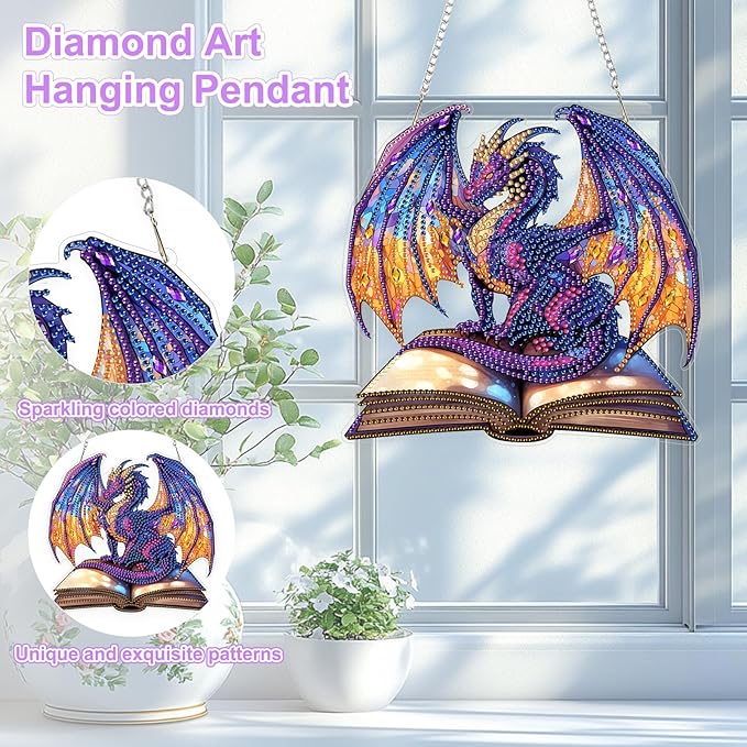 TOSTOG Dragon Diamond Art Hanging Kits for Adults, Dragon Diamond Painting for Adults Window Pendant, Special Shape Diamonds Diamond Painting Hanging Pendant Kit for Wall Home Decor Gift