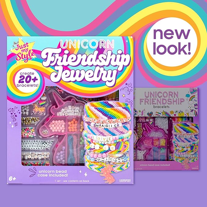 Horizon Group USA Unicorn Friendship Bracelets Create 20+ Bracelets, Kit Includes 1300+ Beads ABC, Metallic Beads Unicorn Storage Case & More