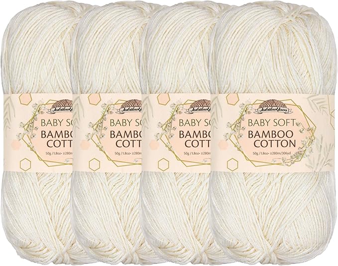 JubileeYarn Baby Soft Bamboo Cotton Yarn - 50g/Skein - Moon Beam - 4 Skeins