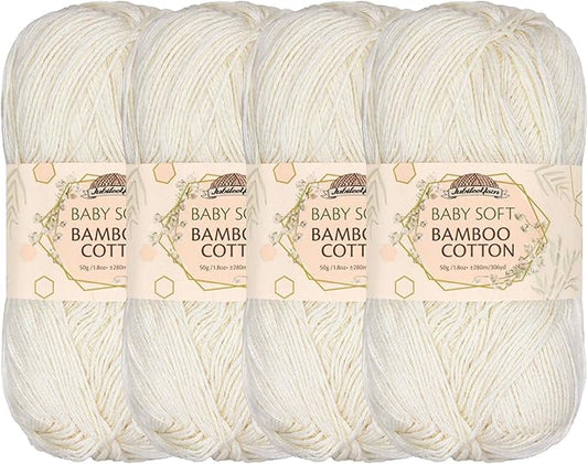 JubileeYarn Baby Soft Bamboo Cotton Yarn - 50g/Skein - Moon Beam - 4 Skeins