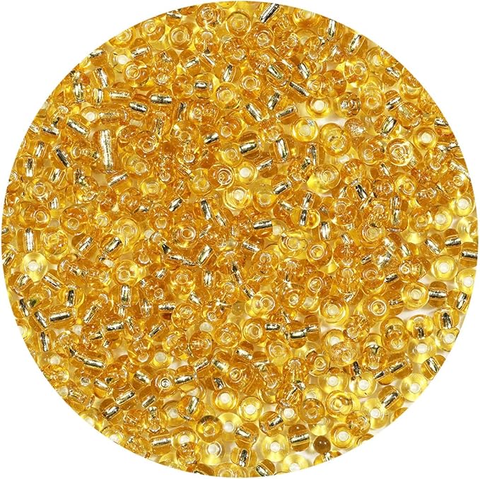 Bala&Fillic Clear Golden Silver Lined Color 4mm Seed Beads About 1200pcs/100Grams in Bag, 6/0 Glass Craft Beads for Making Bracelet and Necklace (Clear Golden Lined)