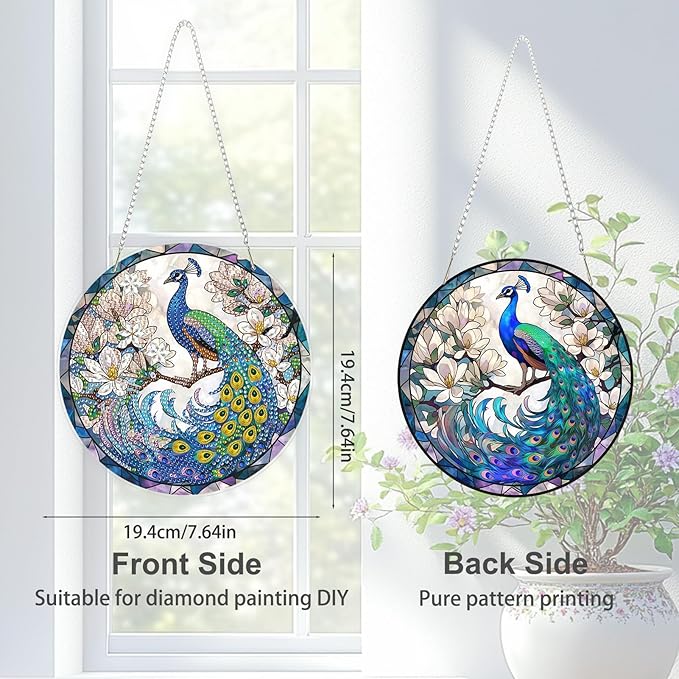 TOSTOG Peacock Diamond Art Hanging Kits for Adults, Peacock Diamond Painting for Adults Window Pendant,Special Shape Diamonds Diamond Painting Hanging Pendant Kit for Wall Home Decor Gift