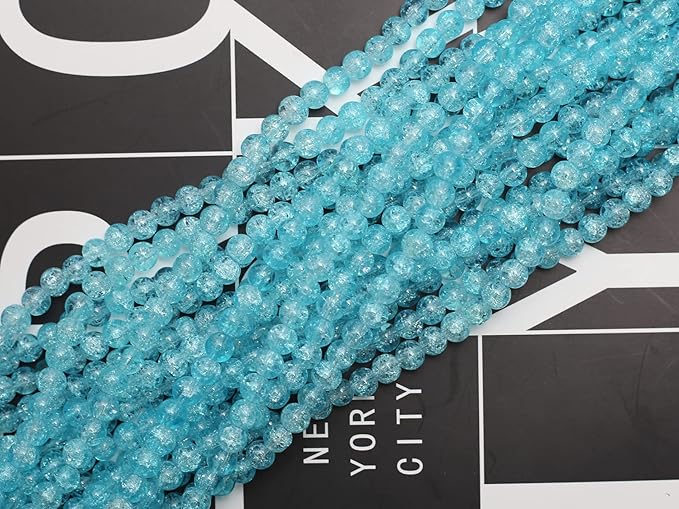 450pcs Lake Blue Crackle Glass Beads Handcrafted Round Lampwork Smooth Loose Beads for Bracelet & DIY Jewelry Making 8mm