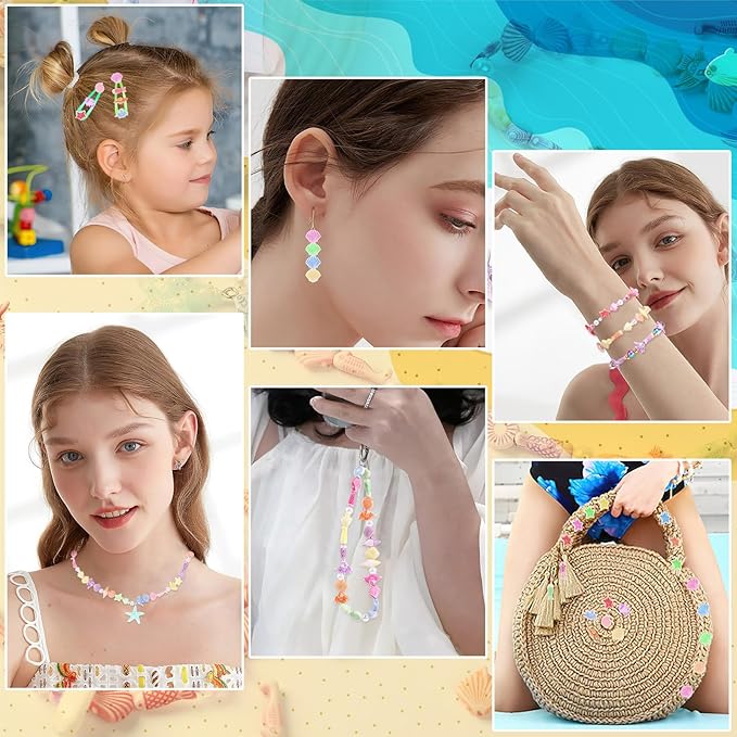 Augshy 700pcs Cute Acrylic Mini Shell Fish Starfish Beads for Party Decoration Making DIY Craft Accessories