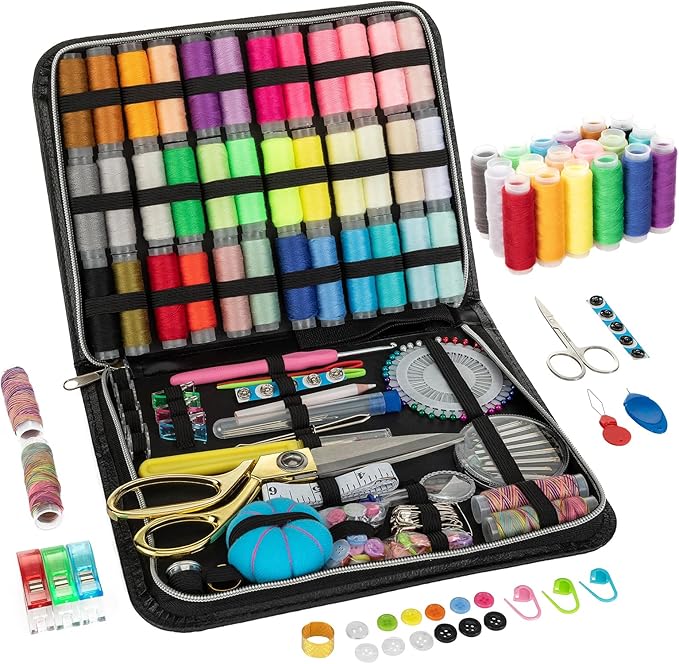 Sewing Kit for Adults, Upgraded Beginner Sewing Kit with 230pcs Sewing Accessories, Hand Needle and Thread Kit with Buttons, Portable Travel Sewing Kit for Home, Emergency, Sewing Machine, Gifting