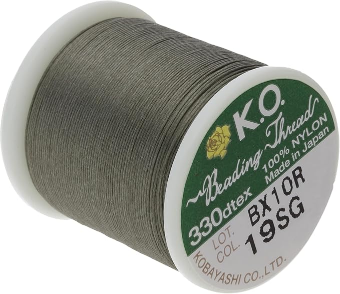 KO Nylon Beading Thread, Smoke Green Color, Japanese Pre-Waxed 100% Nylon, 330TEX, Tangle Resistant Knotting Cords, 50m /55 yds Spool, Use for Seed Bead Projects, Loom Work & Bead Weaving