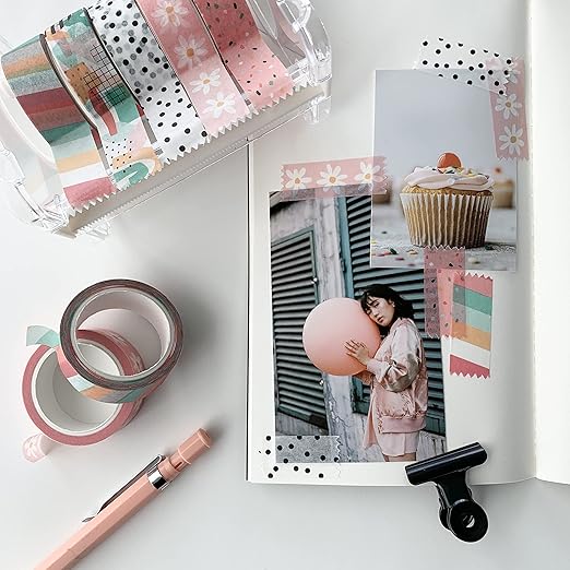 Washi Tape Set of 12 Rolls of 15 mm Wide Cute Decorative Washi Tape for Journaling, Scrapbook, Washy Crafts, Bullet Journals, Planners, DIY Décor, Craft Supplies For Adults & Kids (Retro)