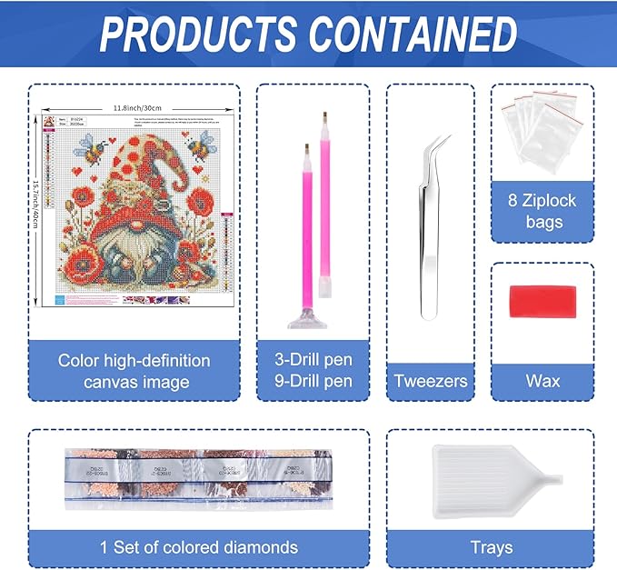 Camocin Diamond Art Kits for Adults Gnomes, 5D Gnome Diamond Painting Kits for Adults Beginners, DIY Bee Full Round Dots Drill Gem Art Kit for Gift Home Wall Decor 14 x 14 Inch