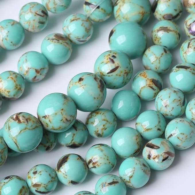 Gold Wire Turquoisee Stone Beads for Jewelry Making Gemstone Round Crystal Bracelet Necklace 1 Strand 15.5inch 31PCS 12MM