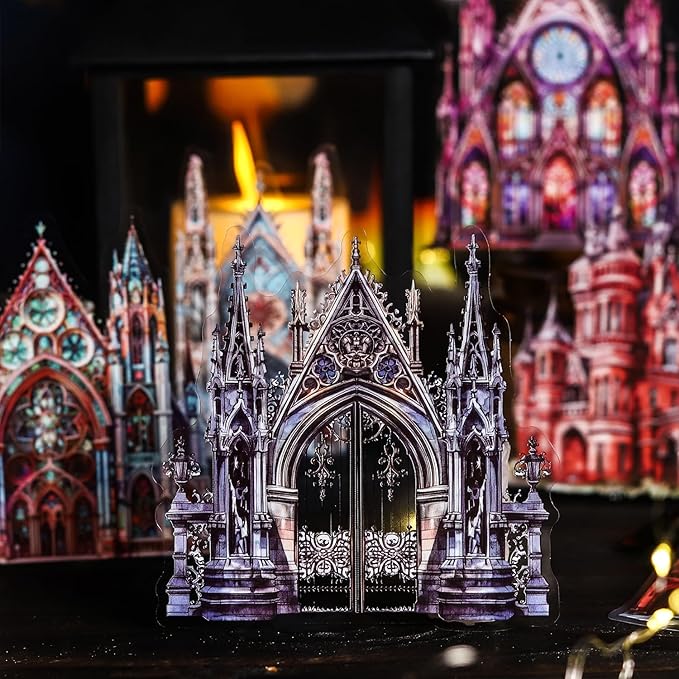 60PCS Moonlight City PET Stickers, Large Gothic Castle Stickers for Scrapbooking, DIY Crafts, Journaling, and Junk Journal Ephemera with Organizer