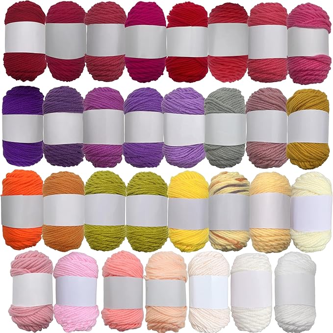 30 Color Multicolor Yarn, 15g Soft Acrylic Yarn for Crocheting, Knitting, DIY Projects
