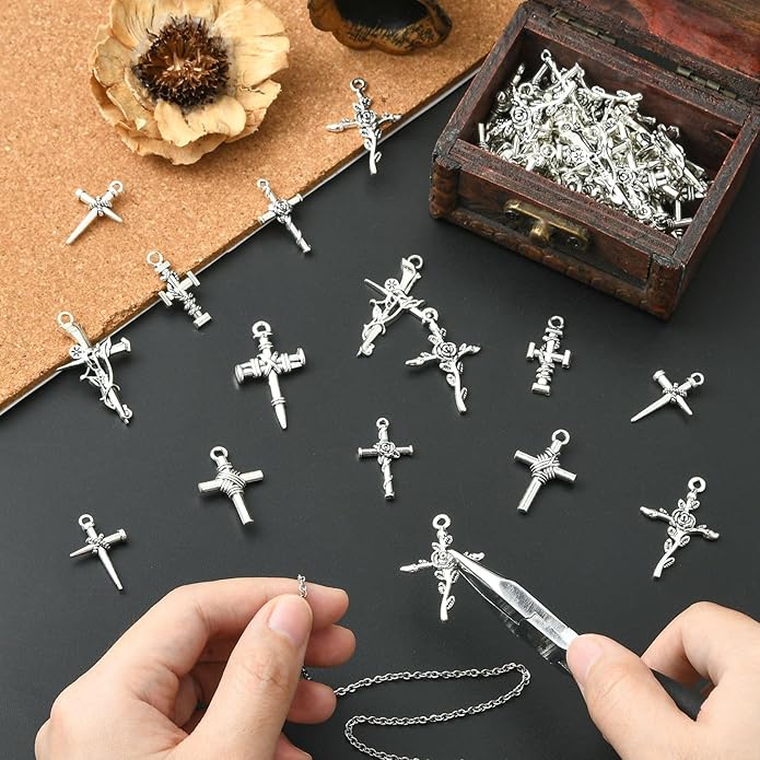Antique Silver Cross Drink Insect Animal Theme Charms for DIY Jewelry Bracelet Necklace Earring Keychain Decor
