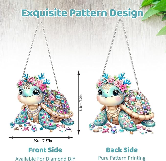 MEIYUDA Turtle Diamond Art Hanging Kits for Adult, Sea Turtle Diamond Painting Hanging Kits Ornaments, DIY Special Shaped Rhinestone Window Pendants Kit for Home Garden Wall Decor Gift