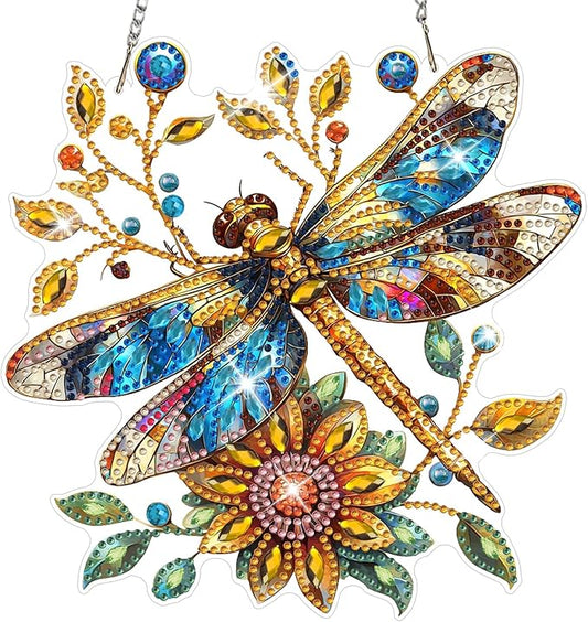 NAIMOER Diamond Art Hanging Kits for Adults Dragonfly 5D Special Shaped Rhinestone, DIY Acrylic Diamond Art Painting Window Pendants Home Garden Wall Hanging Ornament Kits, Double Sided
