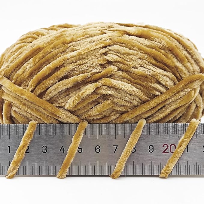 NICEEC 3 Skeins Soft Chenille Yarn Blanket Yarn for Knitting Fancy Yarn for Crochet Weaving DIY Craft Total Length 3×85m (3×93yds, 3×50g)_Light Brown
