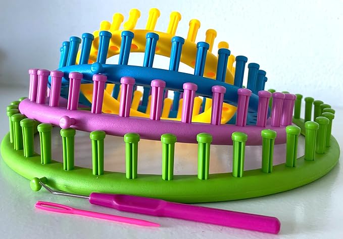 MAHITOI Long Loom Set, 4 Assorted Size & Color, Anchor Pins, Knit Baby Blanket, Hat, Sock, Shawl, Glove, Scarf, Includes a Yarn Hook & a Needle, a Fit Craft Kit Tool for Giveaways Souvenirs, Gifts