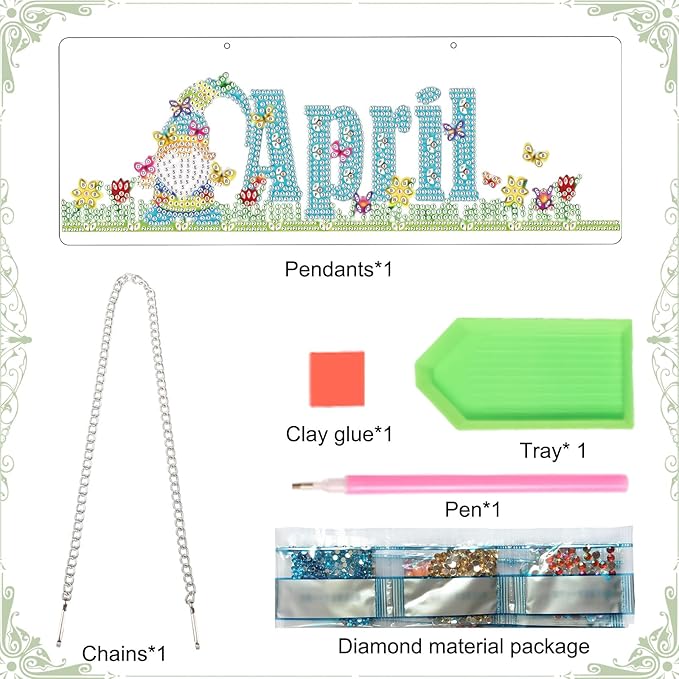 Diamond Painting Kits Hanging Pendants, DIY Wreath Crystal Rhinestone Wreath Kits, Colored Imitation Art Point Crystal Diamond Art Window Pendants Home Garden Wall Door Birthday Festival Gifts (April)