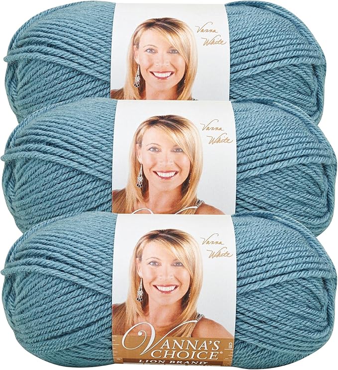 Lion Brand Yarn, Vanna's Choice Worsted Weight Yarn for Knitting, Crochet and Crafts, Dusty Blue, 3 Pack, Soft Acrylic Fiber for Scarves, Hats and Blankets