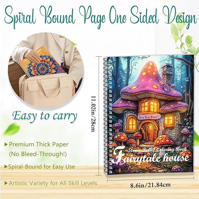 Aannanl Adult Coloring Book 3 Pcs Coloring Books for Adults Relaxation Mandalas,Flowers and Fairytale House Theme Spiral Bound Coloring Book for Women to Stress Relief (Artistic Aesthetics)