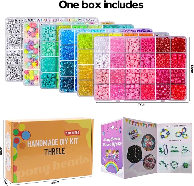 THRELE 4000pcs Pony Beads Friendship Bracelet Making Kit Included 96 Colors Kandi Bead,Letter Beads,Beads for Bracelet Making Kit DIY Crafts