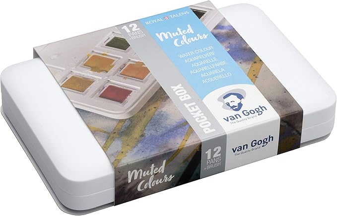 Van Gogh Watercolor Paint Set, Plastic Pocketbox, 12-Half Pan Muted Colors Selection
