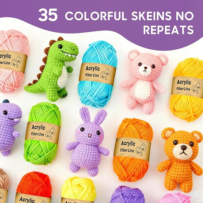 Crochet Kit, 1600 Yarns 35 Colors Acrylic Yarn Skeins, 53 PCS Crochet Hook Accessories and A Storage Bag, Yarn for Crocheting Suitable for Knitting, Knitting Kit Gift for Adult and Beginner, Black
