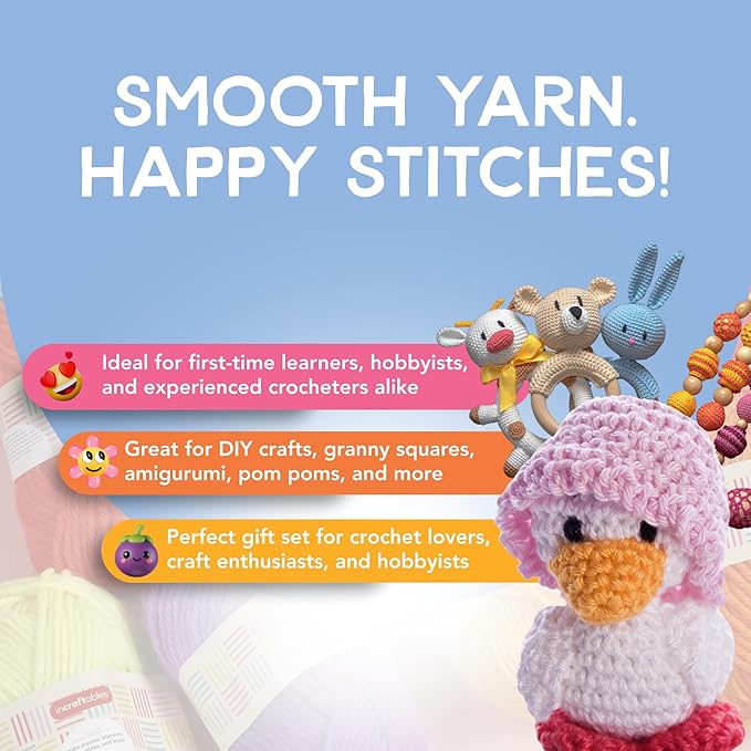 Incraftables 24 Color Yarn Set – Acrylic Yarn Set for Crocheting, Knitting, and DIY Crafts – Beginner Friendly Crochet Yarn Kit for Amigurumi & More – with Accessories & Storage Bag